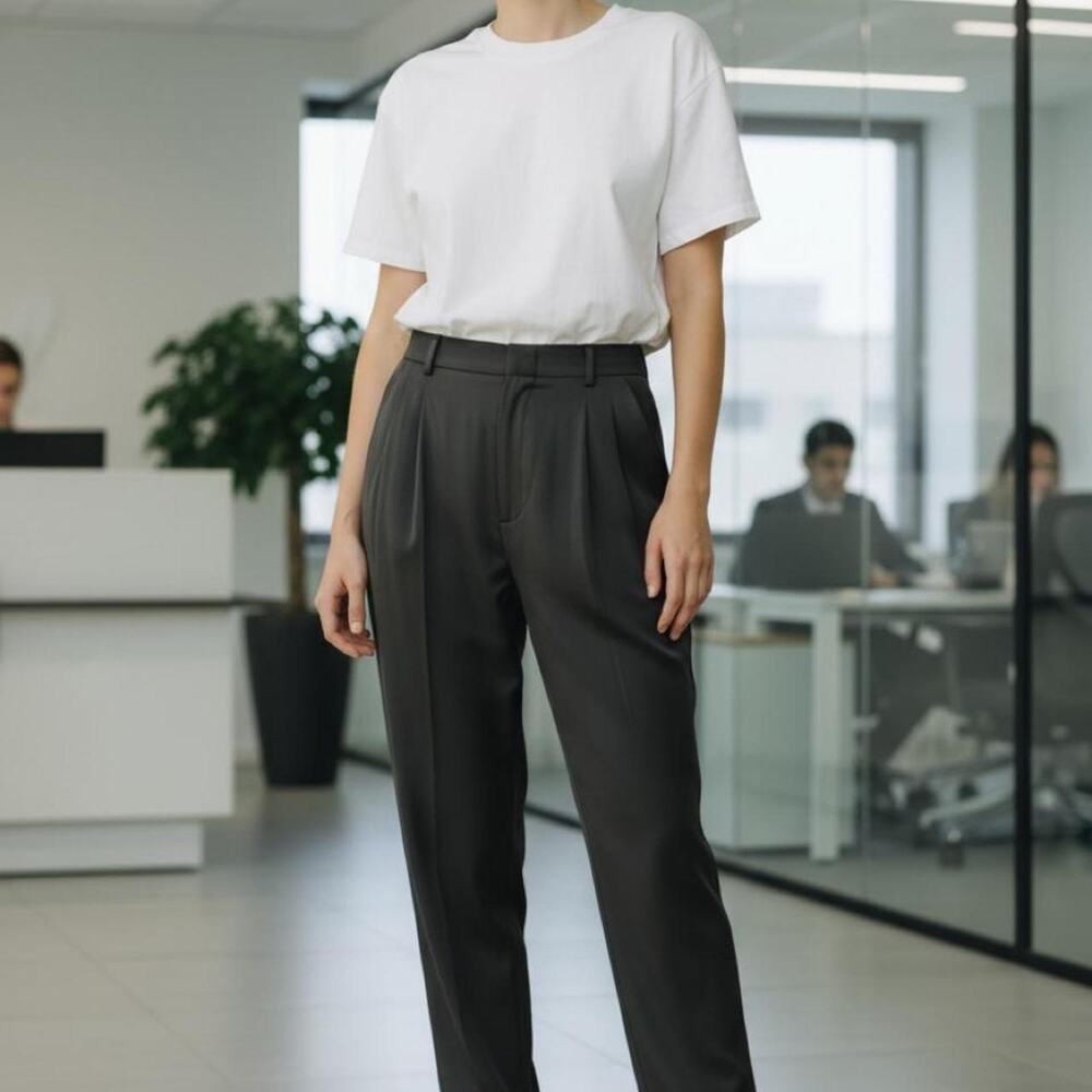 Vintage black pure silk trousers 15/16